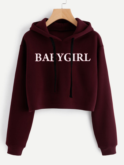 BABY GIRL Red Maroon Crop Hoodie - hotterbay