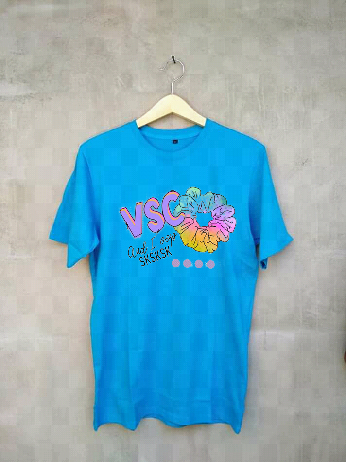 Vsco Girl Sksksk Scrunchie Tshirt Neon Blue